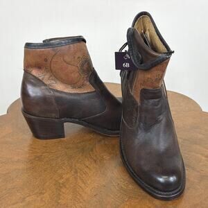 JB Dillon Womens Brown Leather Ankle Boots Side Zip Western Boho Size 6 Mexico